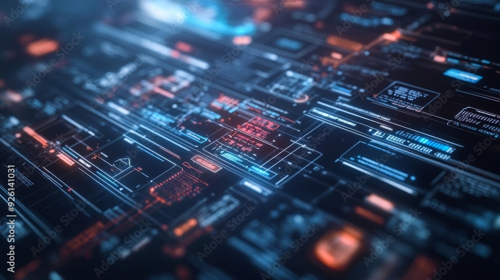 Intricate circuit board, a symphony of chips and wires, dancing in blue light, a microcosm of technological prowess Intricate circuit board, a symphony of chips and wires, dancing in blue light, a microcosm of technological prowess