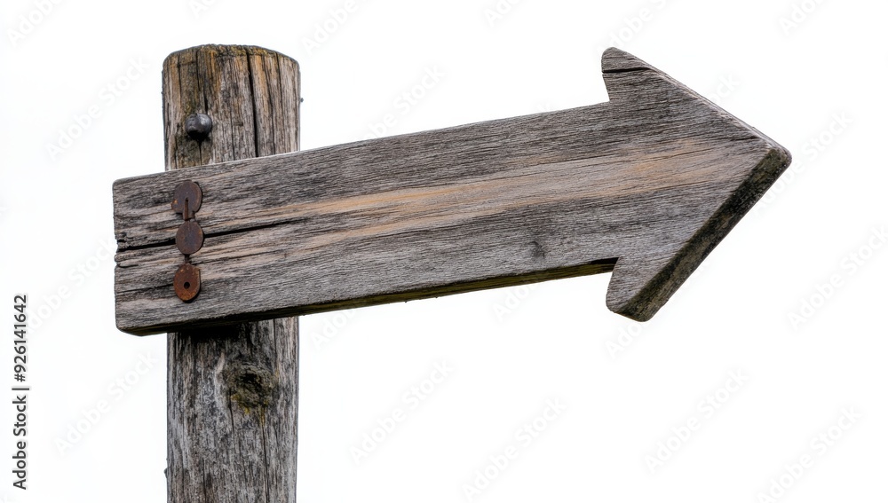 Wooden sign with an arrow pointing to the right, indicating direction or route Wooden sign with an arrow pointing to the right, indicating direction or route