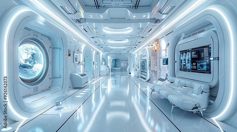 Obraz premium Futuristic AI lab with holographic screens. Generative AI.