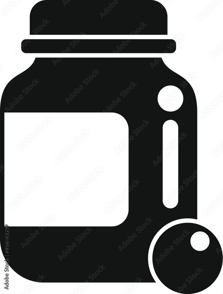 Single black glyph icon representing a bottle of pills for medical treatment Single black glyph icon representing a bottle of pills for medical treatment