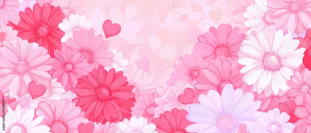 A beautiful array of pink flowers with hearts, perfect for romantic themes, celebrations, and floral designs. A beautiful array of pink flowers with hearts, perfect for romantic themes, celebrations, and floral designs.