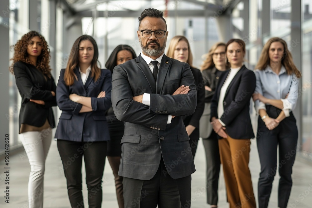 a group of modern business people in a dramatic full length pose with folded arms a group of modern business people in a dramatic full length pose with folded arms
