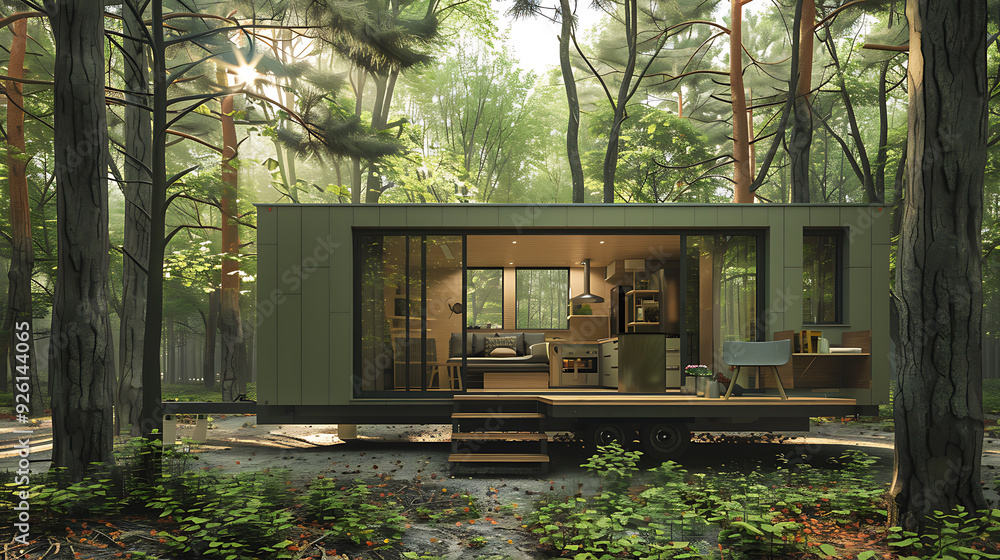 Tiny home concept, illustrating the minimalist lifestyle that advocates for living more with less. The idea of compact living spaces designed for functionality and simplicity.
Tiny home concept, illustrating the minimalist lifestyle that advocates for living more with less. The idea of compact living spaces designed for functionality and simplicity.