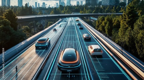 Autonomous vehicles on smart highways, depicting the future of transportation photo