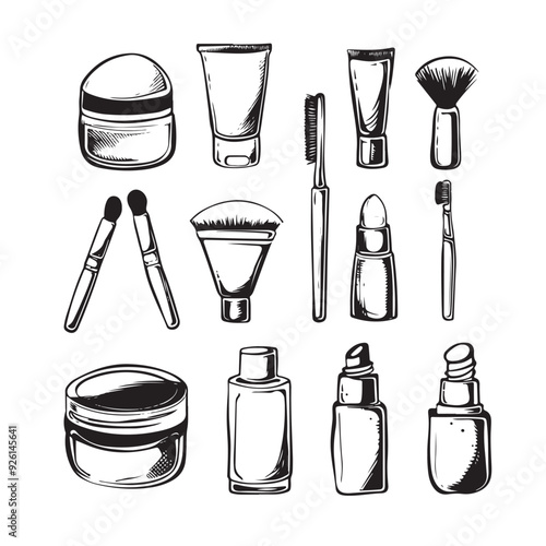makeup kit. cosmetic set. facial care woman. beauty and fashion. cream, perfume. flat style icons isolate