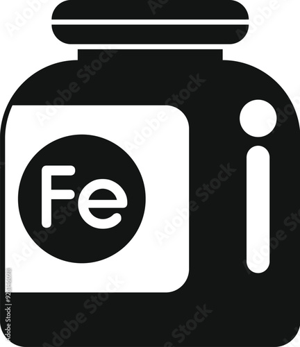 Simple black and white icon of an iron supplement bottle, emphasizing the importance of this essential mineral for maintaining good health