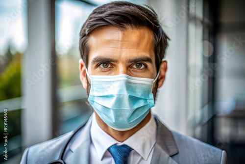 A male healthcare professional wearing a face mask looks directly at the camera with a confident and reassuring expression, conveying trust and expertise.