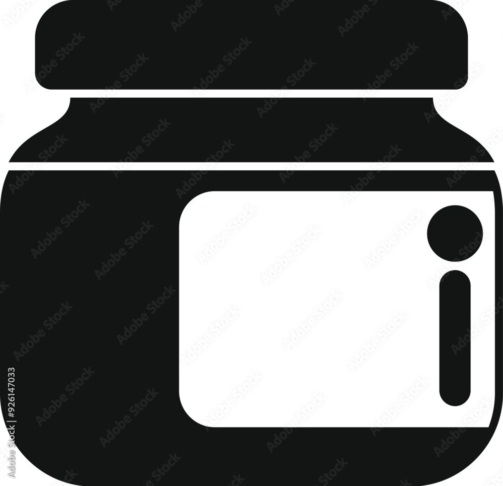 Black jar packaging with a blank label and an information symbol Black jar packaging with a blank label and an information symbol