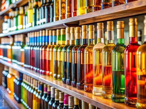 Wallpaper Mural Colorful wine bottles and liquor from around the world line the shelves of a modern liquor store, showcasing diverse spirits sourced from grains, fruits, and sugarcane. Torontodigital.ca