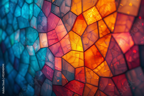 abstract mosaic background showcases a mesmerizing display of interconnected geometric shapes and vibrant colors, evoking a sense of technological innovation and futuristic design, making it a captiv photo