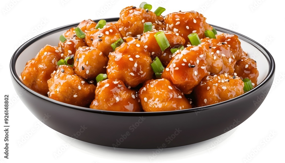 Appetizing General Tso s Chicken Dish Served in a Bowl with Garnishes Appetizing General Tso s Chicken Dish Served in a Bowl with Garnishes