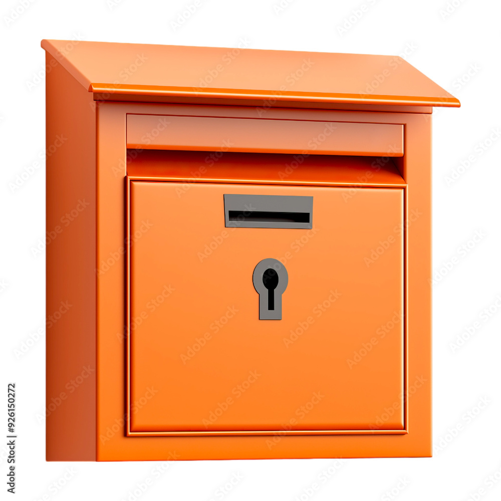 3d orange metal mailbox closed front side view isolated on png transparent background 3d orange metal mailbox closed front side view isolated on png transparent background