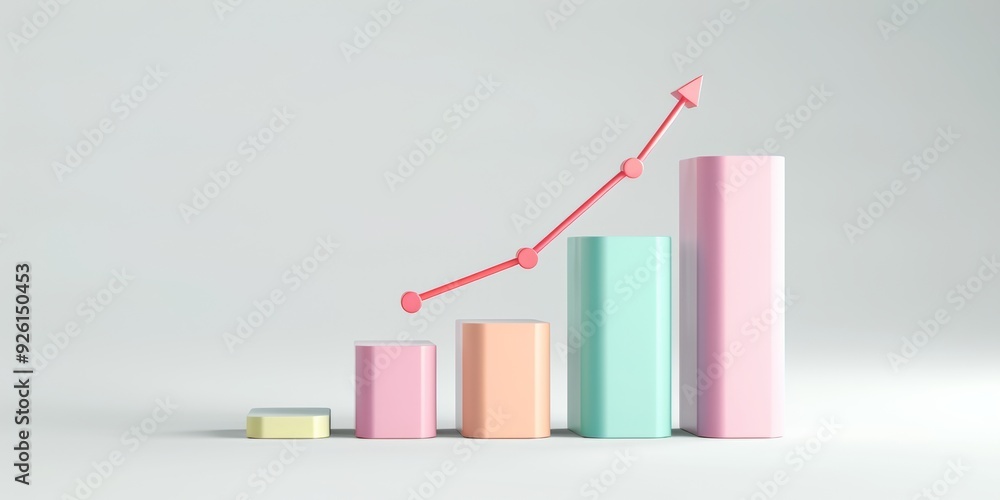 3D single icon of a bar graph with rising values, illustrating revenue growth and business success, isolated on a white background 3D single icon of a bar graph with rising values, illustrating revenue growth and business success, isolated on a white background