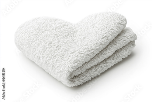 A white towel folded into a heart shape, isolated on a white background, with a plush and soft texture, perfect for romantic or spa settings, selected focus

