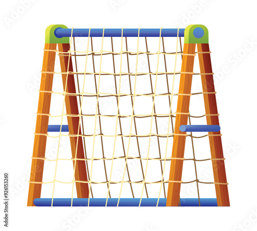 Wooden climbing frame with net rope. Vector cartoon illustration