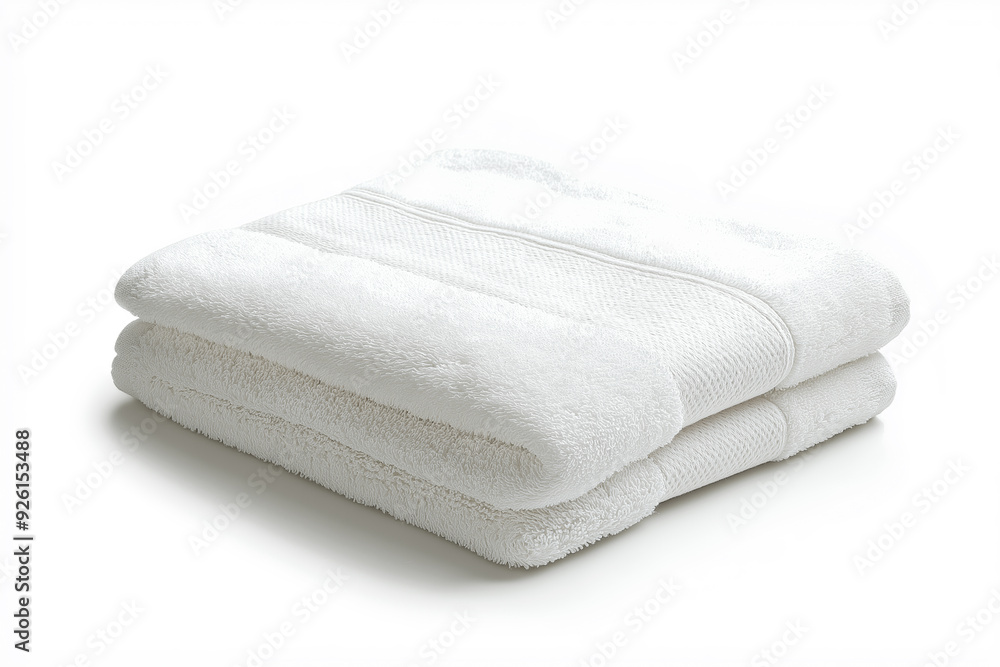 Two white towels neatly stacked, isolated on a white background, showcasing their soft and plush texture, perfect for bathroom or spa settings, selected focus
Two white towels neatly stacked, isolated on a white background, showcasing their soft and plush texture, perfect for bathroom or spa settings, selected focus