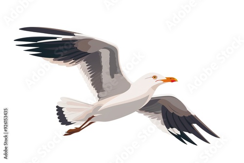 Beautiful illustration of a seagull with a white background isolated kawaii