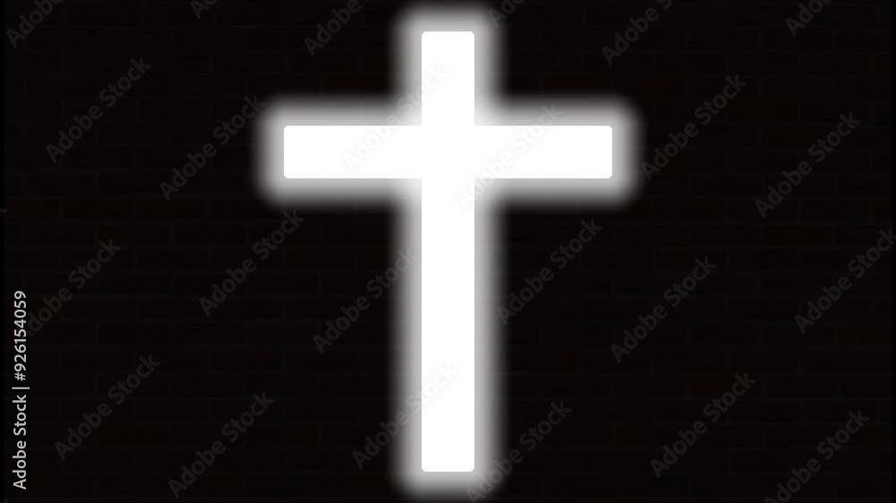 Animation of a bright white cross with a flashing effect and a black background Animation of a bright white cross with a flashing effect and a black background