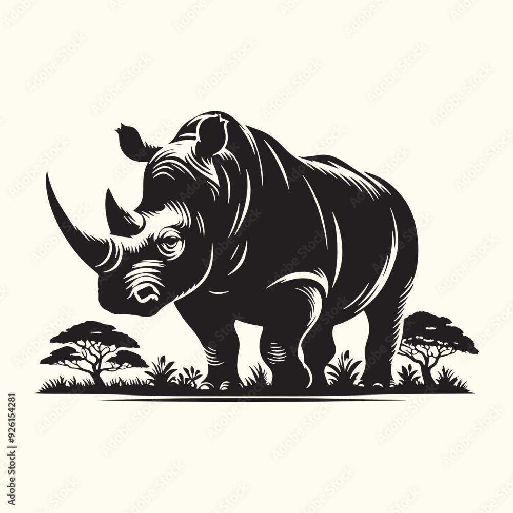 Fototapeta premium Rhinoceros silhouette vector illustration design