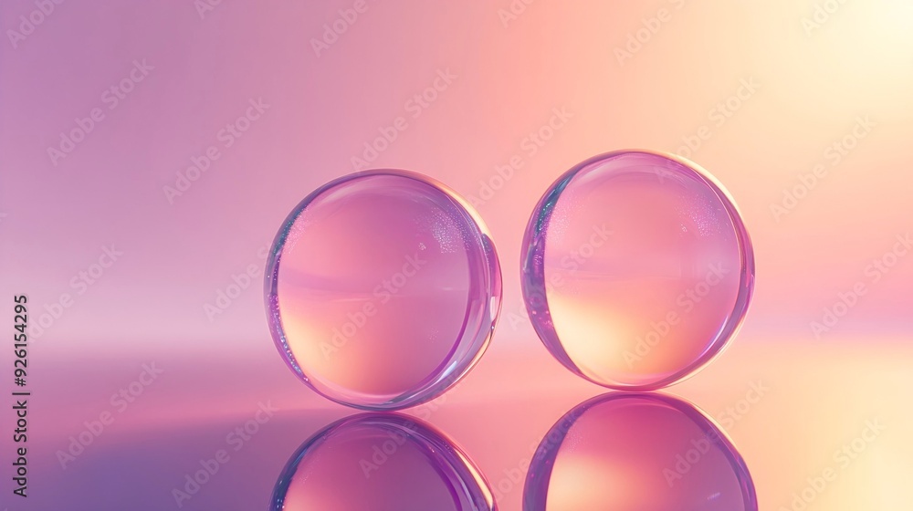 Futuristic sleek spheres on reflective surface with color gradients for tech branding, sleek design concept Futuristic sleek spheres on reflective surface with color gradients for tech branding, sleek design concept
