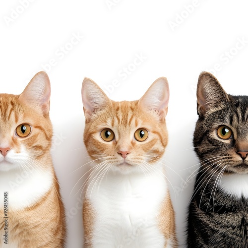 Assorted Cats Closeup Faces Isolated on White Background