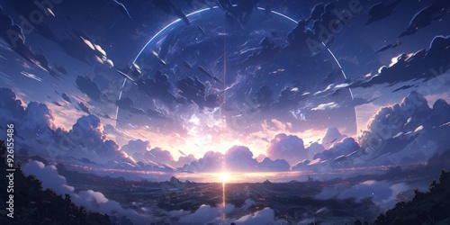 Enchanting Anime-Style Aeons Before the Storm: An Alien Planet's Vista on the Verge of a Cosmic Tempest, Realistic Sci-Fi Theme for Space Enthusiasts,Perfect for Gaming Art and Storybook Illustrations photo