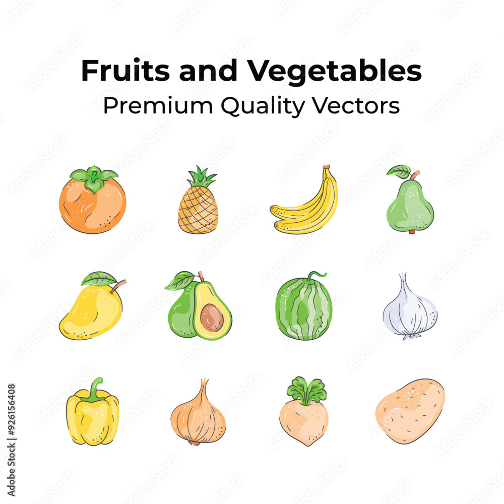 Get this amazing fruits and vegetables vectors in unique style Get this amazing fruits and vegetables vectors in unique style