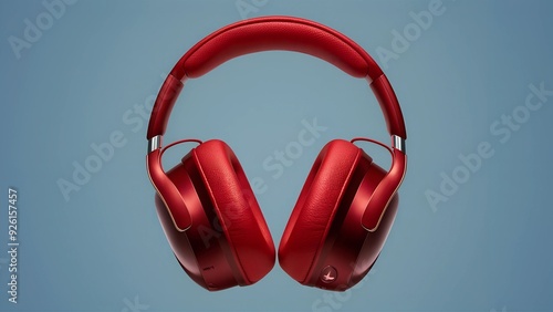 Glossy Red Over-Ear Headphones Against a Light Blue Background