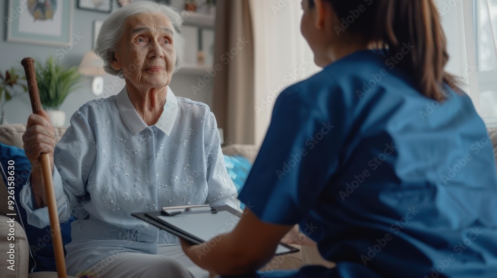The elderly woman with caregiver The elderly woman with caregiver