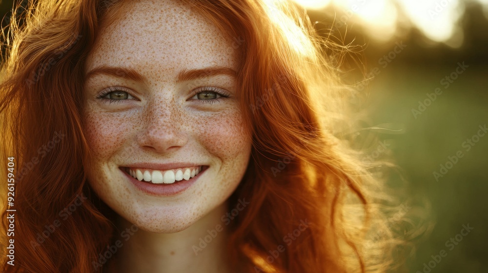 Smiling Redhead Woman in Sunlight Smiling Redhead Woman in Sunlight