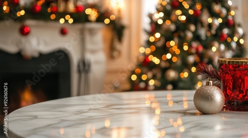 A close up of a christmas tree and some decorations on the table, AI