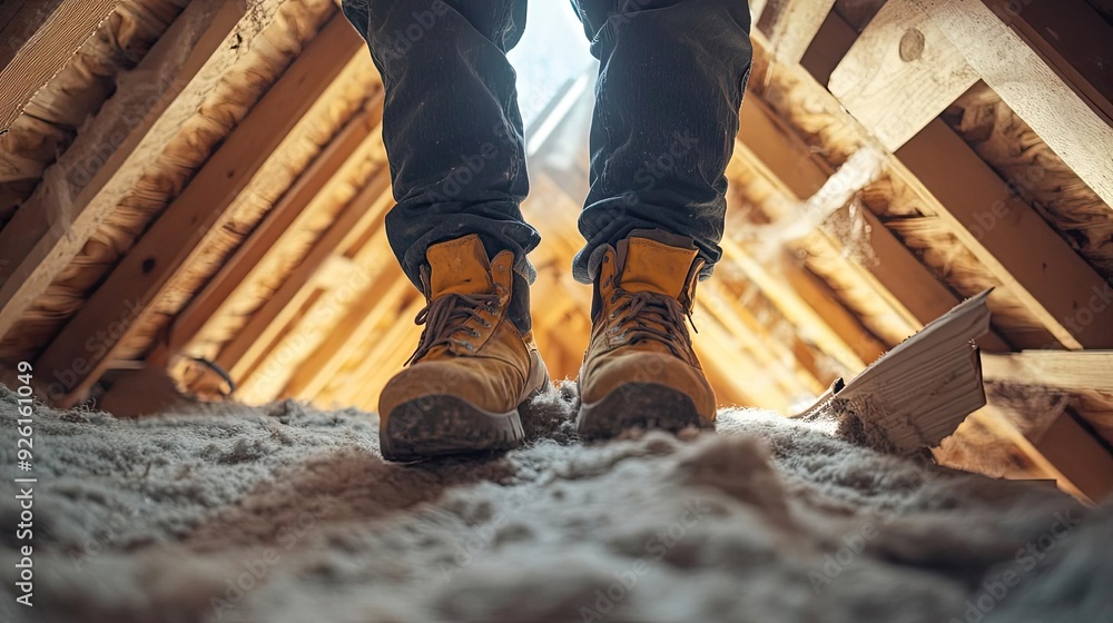Person insulating the attic to improve energy efficiency, highlighting the importance of functional upgrades in home improvement Person insulating the attic to improve energy efficiency, highlighting the importance of functional upgrades in home improvement