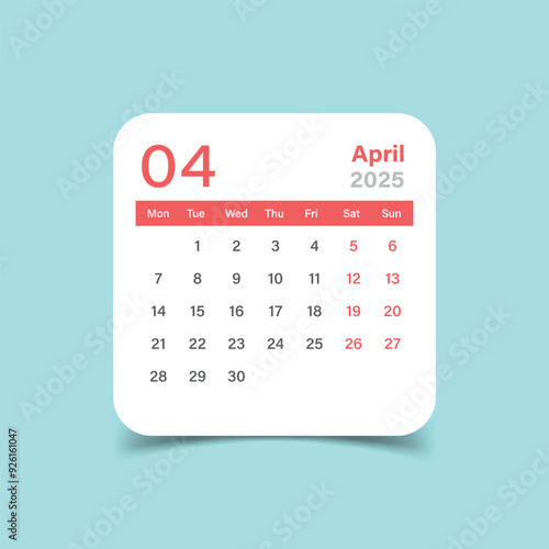 Calendar april 2025 icon in flat style. Planner vector illustration on isolated background. Calender sign business concept.