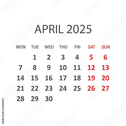 Calendar april 2025 icon in flat style. Planner vector illustration on isolated background. Calender sign business concept.