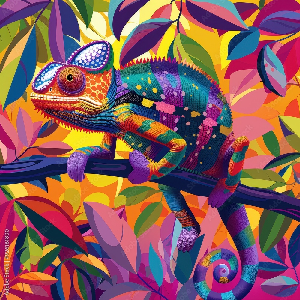 Fototapeta premium Colorful Chameleon on Branch.