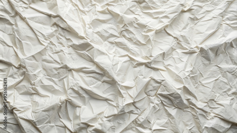 Obraz premium Crisp, clean-white, heavily crumpled paper forms a unique, textured vertical background, ideal for creative projects, with intricate folds and creases adding organic charm.