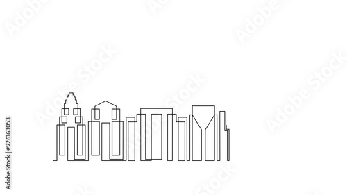 Animated self drawing of Charlotte skyline video design illustration. Modern city in USA in simple linear style video design concept. Big city in USA. Iconic architectural skyline building design.