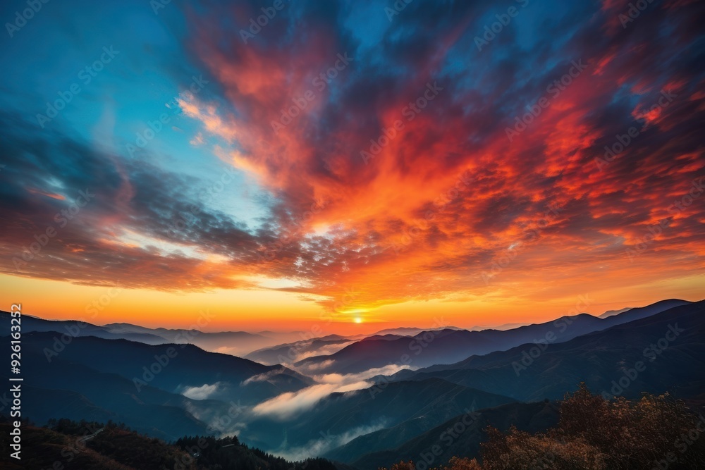 Fototapeta premium Mountain sunset sky landscape.