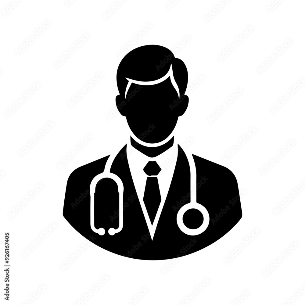 Male doctor profile picture with stethoscope icon silhouette vector illustration design on white background. Male doctor profile picture with stethoscope icon silhouette vector illustration design on white background.