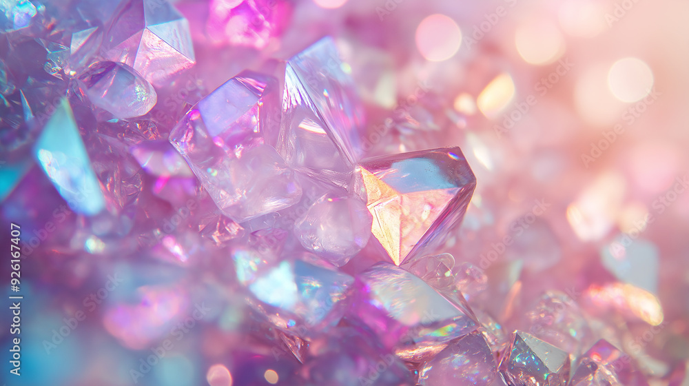 Colorful sparkling crystals illuminated in soft light creating a vibrant and dreamy atmosphere Colorful sparkling crystals illuminated in soft light creating a vibrant and dreamy atmosphere