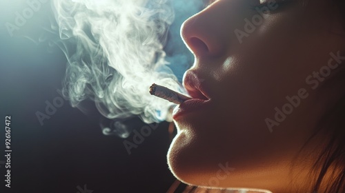 Wallpaper Mural Close-up of a person exhaling smoke after taking a puff of a marijuana joint, the smoke lingering in the air, emphasizing the act of smoking. Torontodigital.ca