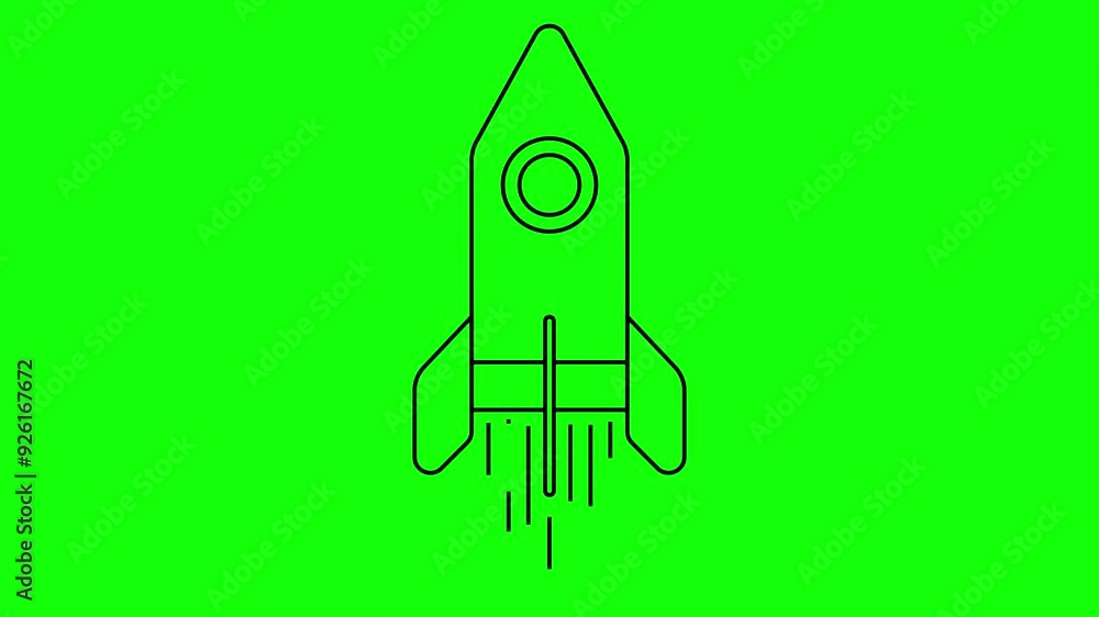 Animated black rocket is drawn. Linear symbol. Concept of startup, investment, progress, speed. Looped video. Line vector illustration isolated on green background.
Animated black rocket is drawn. Linear symbol. Concept of startup, investment, progress, speed. Looped video. Line vector illustration isolated on green background.