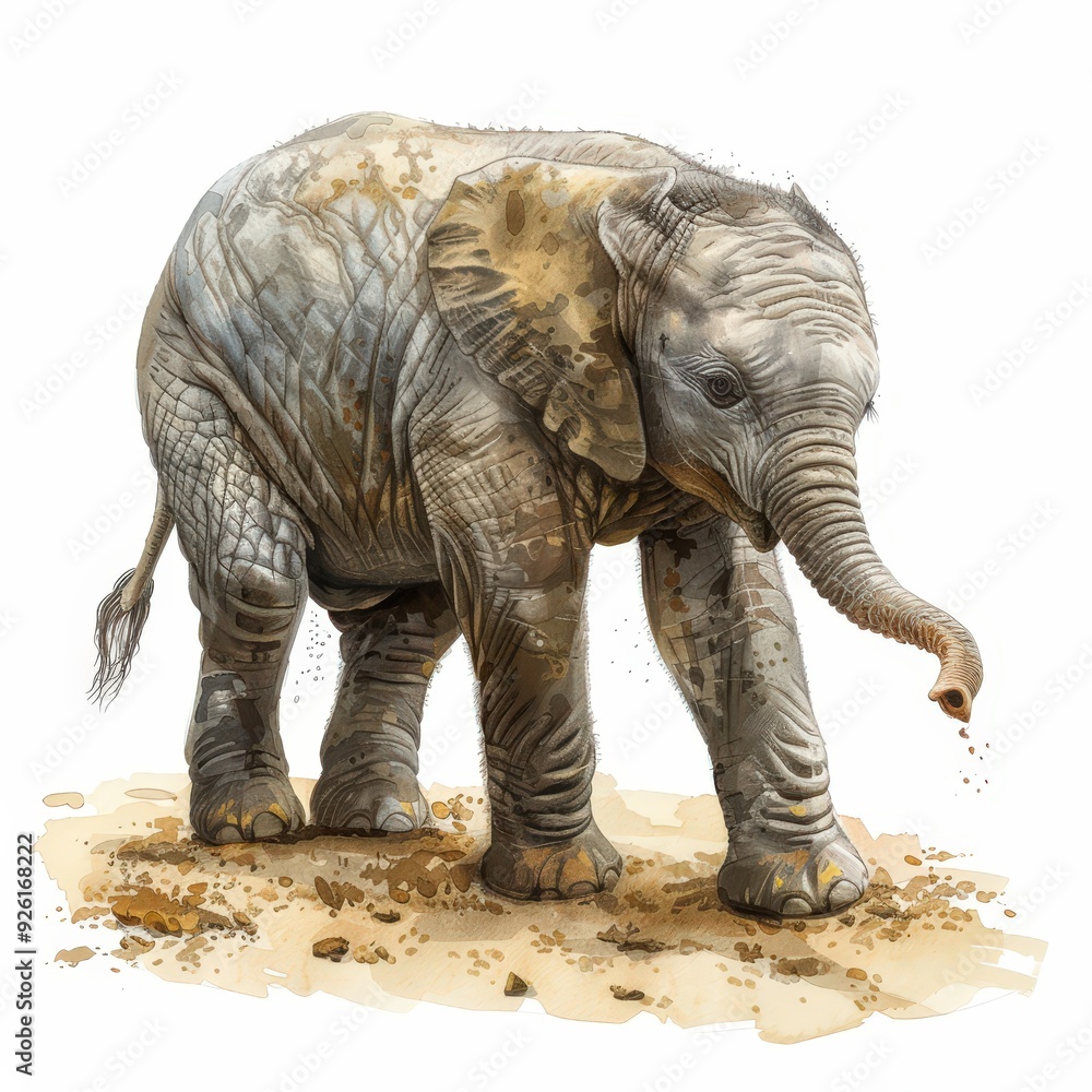 Fototapeta premium Watercolor Illustration of a Baby Elephant.