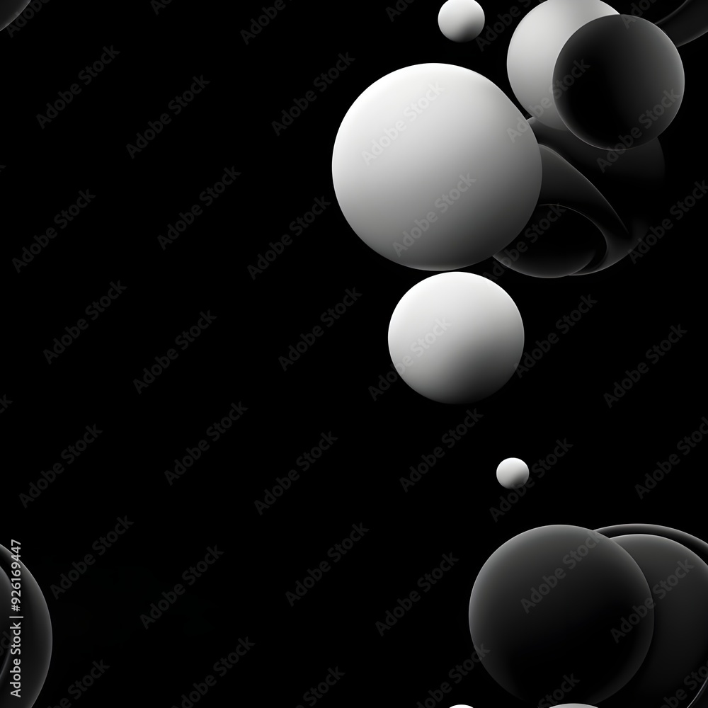 3D abstract shapes float in a black void, grunge style, in black and white. 3D abstract shapes float in a black void, grunge style, in black and white.