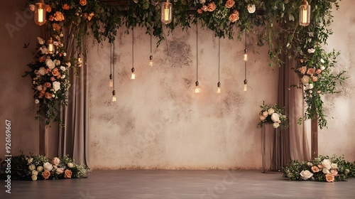 Wedding backdrop with flowers, presenting a warm and lovely sense.