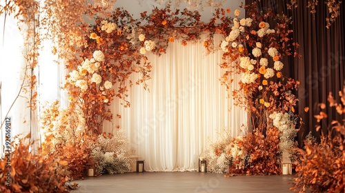 Wedding backdrop with flowers, presenting a warm and lovely sense. photo