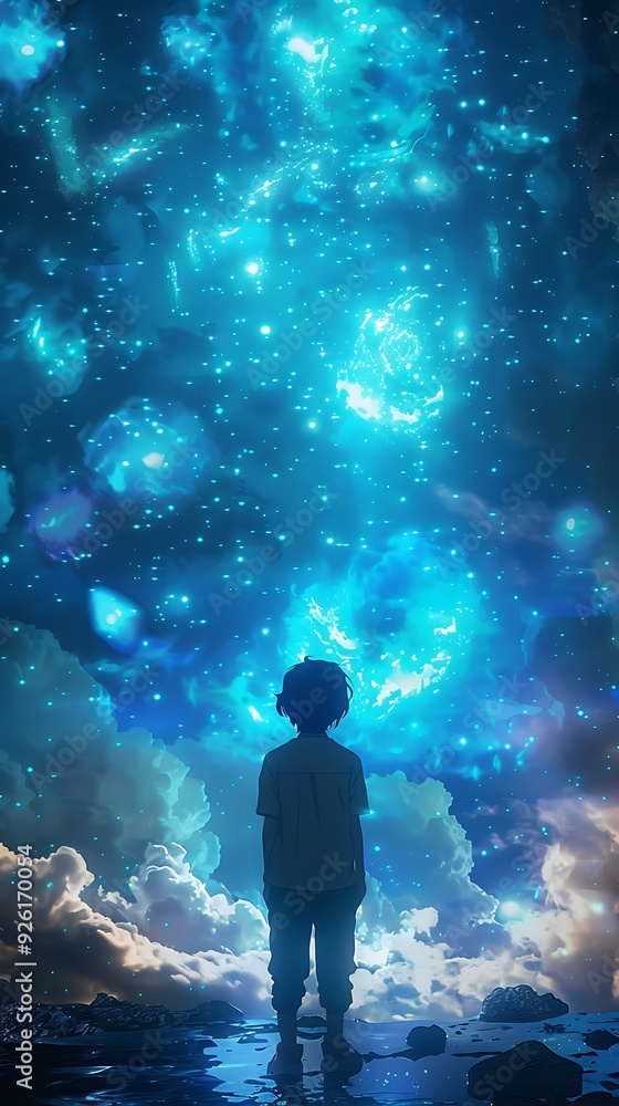 星空を眺める人のシルエット 星空を眺める人のシルエット