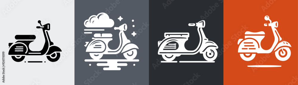 Obraz premium Scooter vector icon black color. Delivery scooter icon, clipart, vector silhouette, flat style, black color silhouette