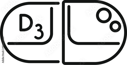 Simple and clear icon representing a vitamin d3 capsule, highlighting the importance of this nutrient for health and well being