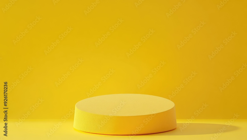 Yellow Round Podium on Bright Yellow Background. Yellow Stage Product Display with Copy Space for Text, Studio View Yellow Round Podium on Bright Yellow Background. Yellow Stage Product Display with Copy Space for Text, Studio View